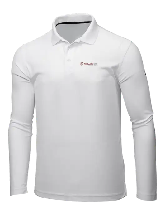 OGIO Bright White Caliber 2.0 Long Sleeve Polo w/Nebraska City Logo