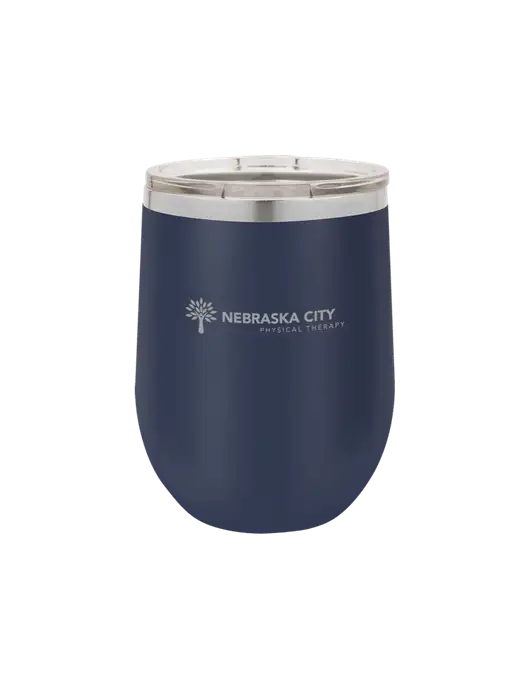 Polar Camel 12 oz Powder Coated Navy Vacuum Insulated Stemless Wine Tumbler w/Nebraska City Logo