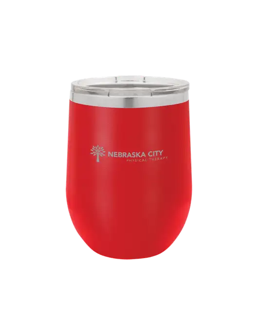 Polar Camel 12 oz Powder Coated Red Vacuum Insulated Stemless Wine Tumbler w/Nebraska City Logo