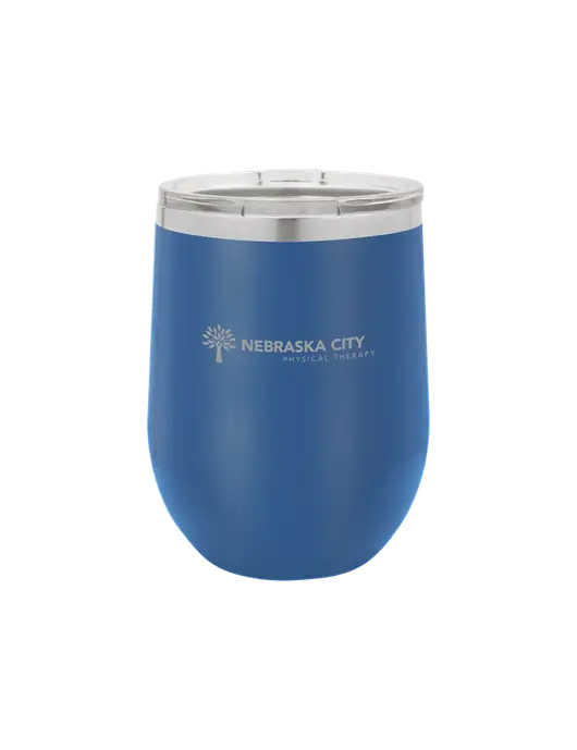Polar Camel 12 oz Powder Coated Royal Vacuum Insulated Stemless Wine Tumbler w/Nebraska City Logo