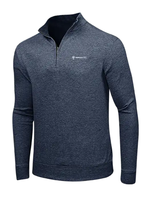 Estate Blue Heather/Charcoal Heather Interlock 1/4 Zip w/Nebraska City Logo