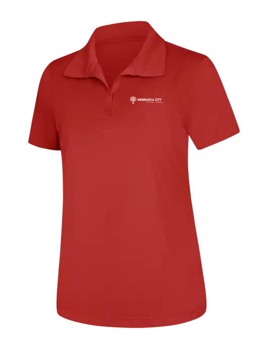 Womens Red Micropique Sport-Wick Polo w/Nebraska City Logo