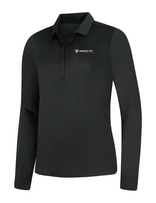 Womens Black Silk Touch Performance Long Sleeve Polo w/Nebraska City Logo