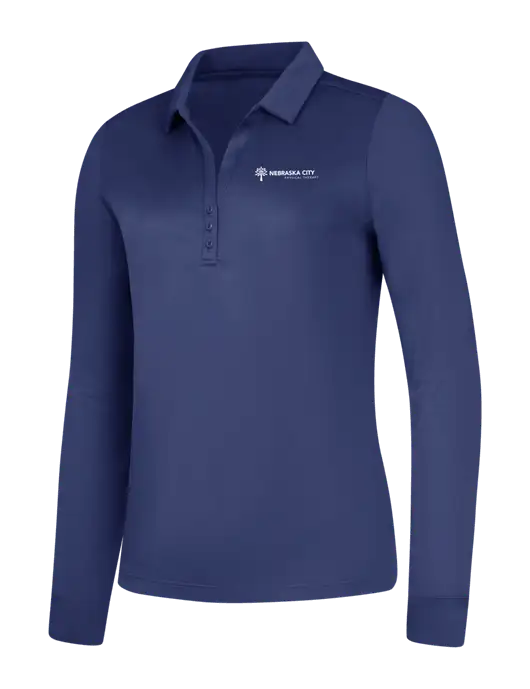 Womens Dark Royal Silk Touch Performance Long Sleeve Polo w/Nebraska City Logo