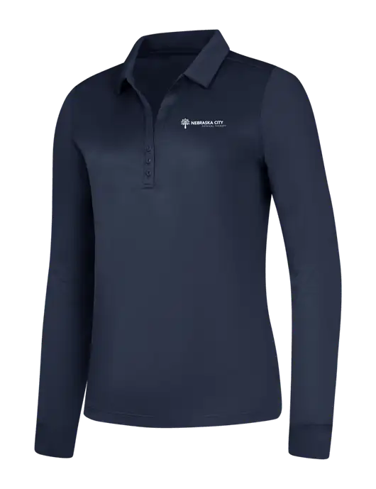 Womens Navy Silk Touch Performance Long Sleeve Polo w/Nebraska City Logo