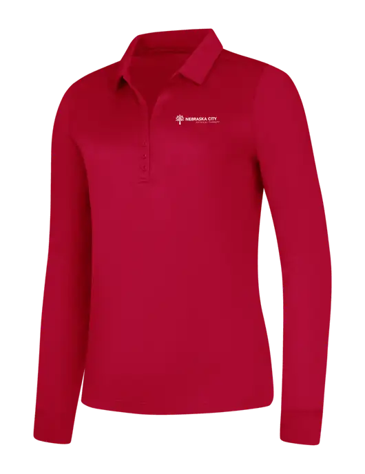 Womens Red Silk Touch Performance Long Sleeve Polo w/Nebraska City Logo