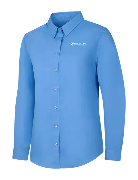 Womens Carolina Blue Long Sleeve Carefree Poplin Shirt w/Nebraska City Logo