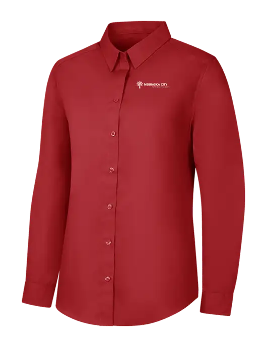 Womens Rich Red  Long Sleeve Carefree Poplin Shirt w/Nebraska City Logo