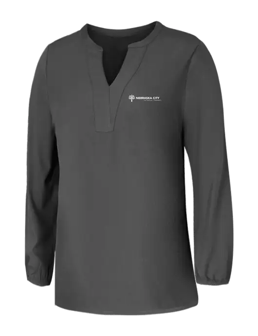 Mercer+Mettle Womens Dark Grey Stretch Crepe 3/4 Sleeve Blouse w/Nebraska City Logo