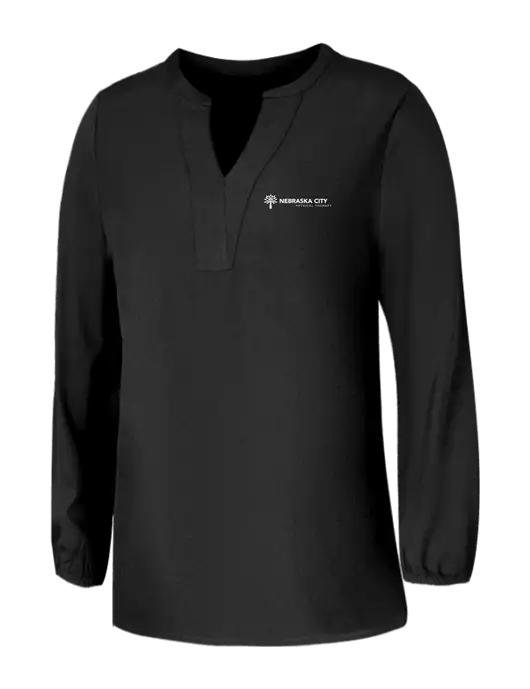 Mercer+Mettle Womens Deep Black Stretch Crepe 3/4 Sleeve Blouse w/Nebraska City Logo