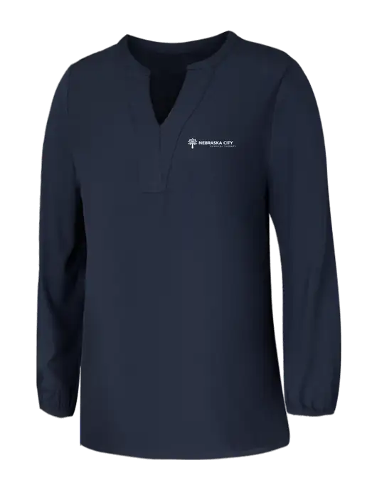 Mercer+Mettle Womens Navy Stretch Crepe 3/4 Sleeve Blouse w/Nebraska City Logo