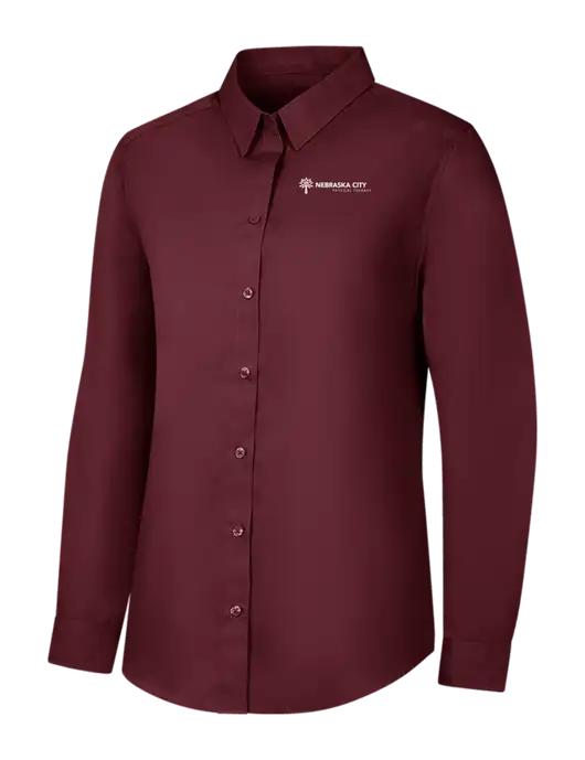 Womens Maroon Long Sleeve Carefree Poplin Shirt w/Nebraska City Logo
