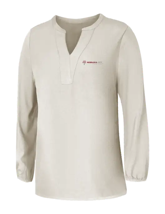 Mercer+Mettle Womens Ivory Stretch Crepe 3/4 Sleeve Blouse w/Nebraska City Logo
