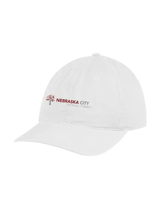 Garment Washed Unstructured Twill White Cap w/Nebraska City Logo