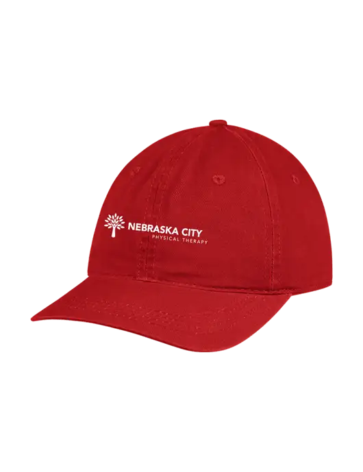 Garment Washed Unstructured Twill Red Cap w/Nebraska City Logo