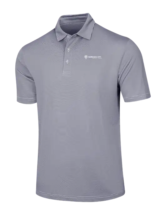 Callaway Navy Fine Line Stripe Polo w/Nebraska City Logo