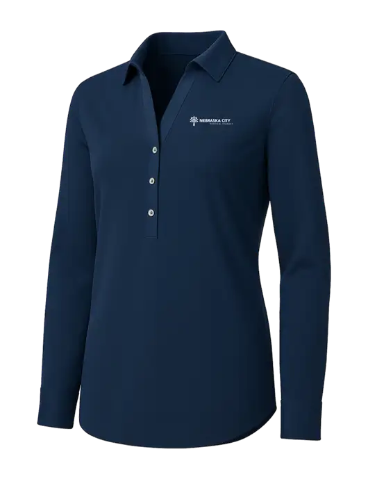 Womens Navy City Stretch Shirt w/Nebraska City Logo