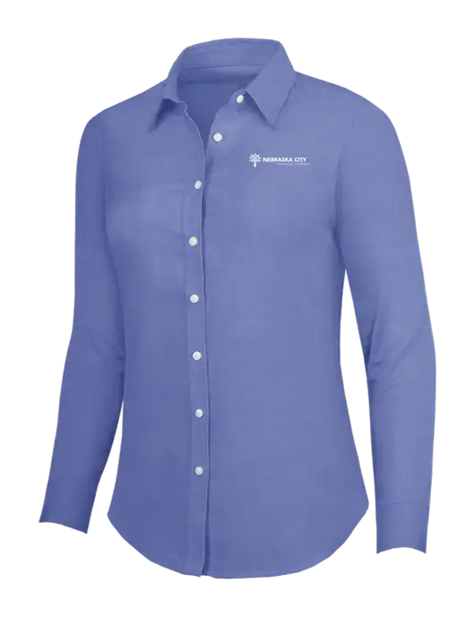 Navy Womens SuperPro Oxford Shirt w/Nebraska City Logo