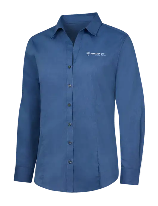 Light Navy Womens Crosshatch Easy Care Shirt w/Nebraska City Logo
