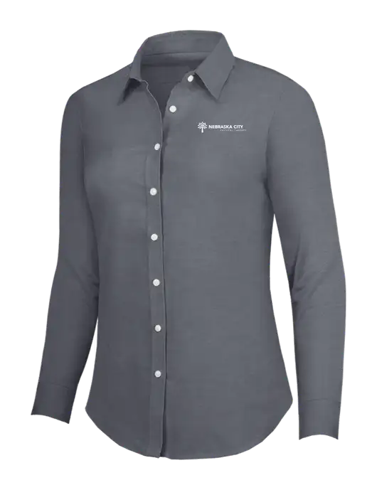 Dark Grey Womens SuperPro Oxford Shirt w/Nebraska City Logo