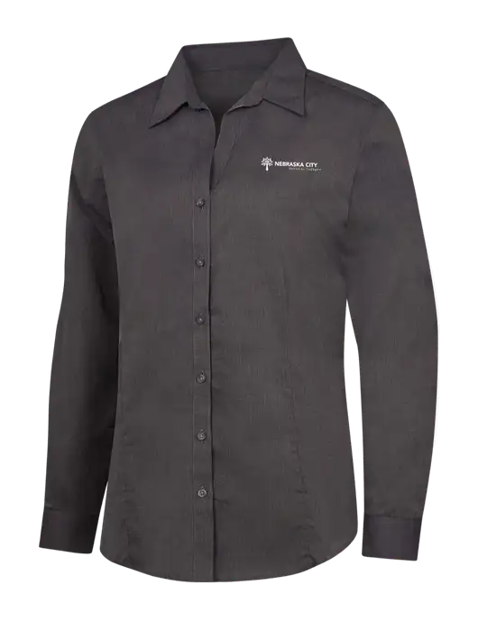 Womens Soft Black Crosshatch Easy Care Shirt w/Nebraska City Logo
