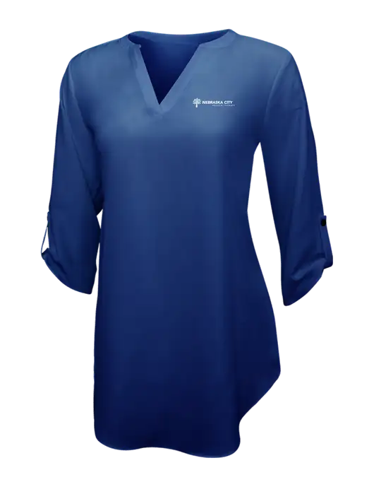 Dark Royal Womens 3/4 Sleeve Tunic Blouse w/Nebraska City Logo