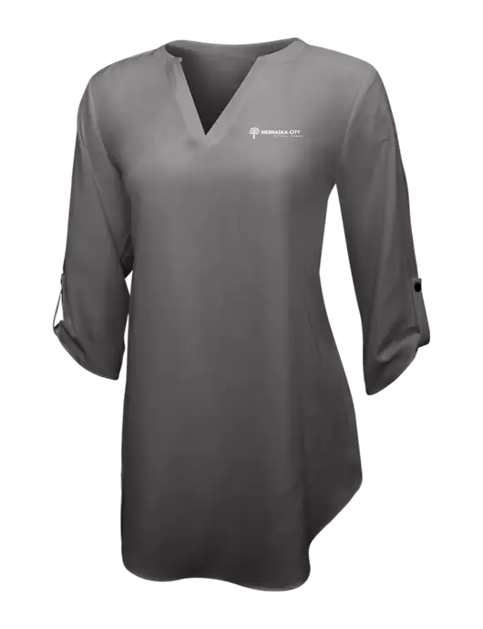 Dark Grey Womens 3/4 Sleeve Tunic Blouse w/Nebraska City Logo