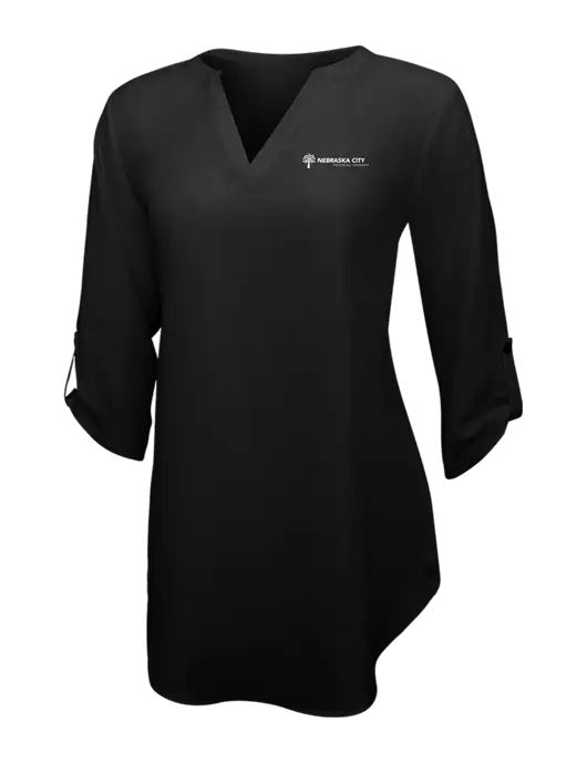 Womens Black 3/4 Sleeve Tunic Blouse w/Nebraska City Logo