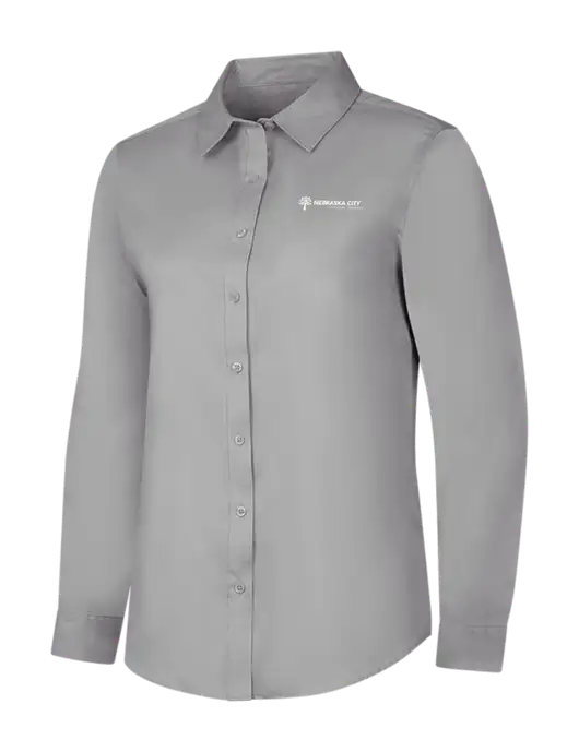 Light Grey Womens Long Sleeve Superpro React Twill Shirt w/Nebraska City Logo