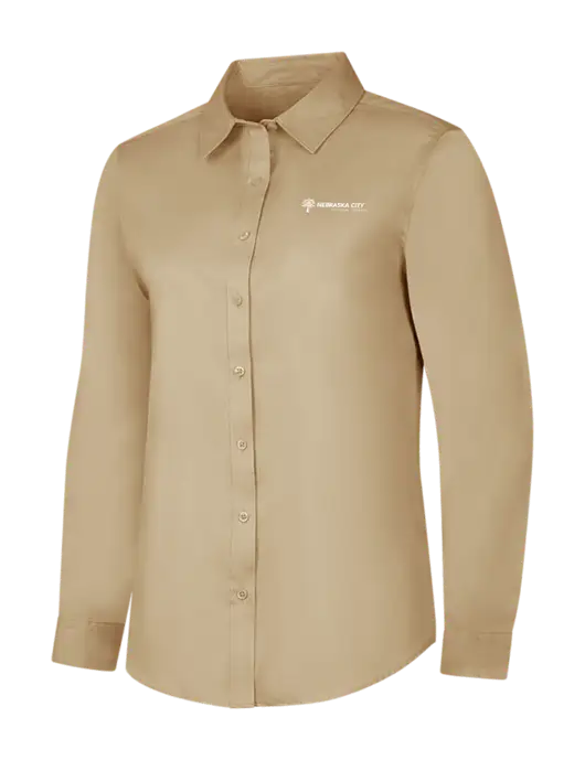 Dark Tan Womens Long Sleeve Superpro React Twill Shirt w/Nebraska City Logo