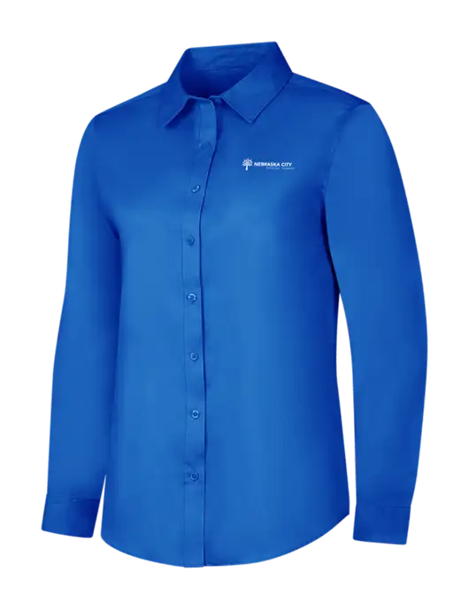 Womens Long Sleeve Royal Blue Superpro React Twill Shirt w/Nebraska City Logo