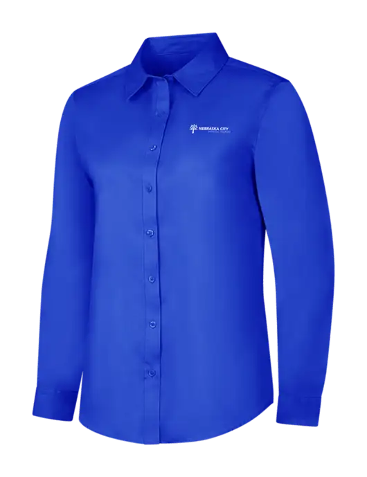 Womens Long Sleeve Dark Royal Superpro React Twill Shirt w/Nebraska City Logo