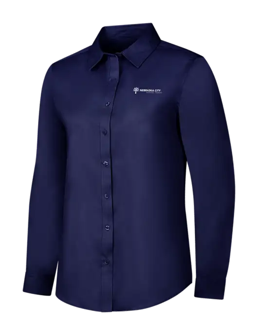 Navy Womens Long Sleeve Superpro React Twill Shirt w/Nebraska City Logo