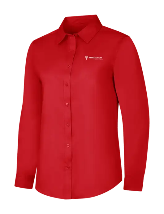 Red Womens Long Sleeve Superpro React Twill Shirt w/Nebraska City Logo