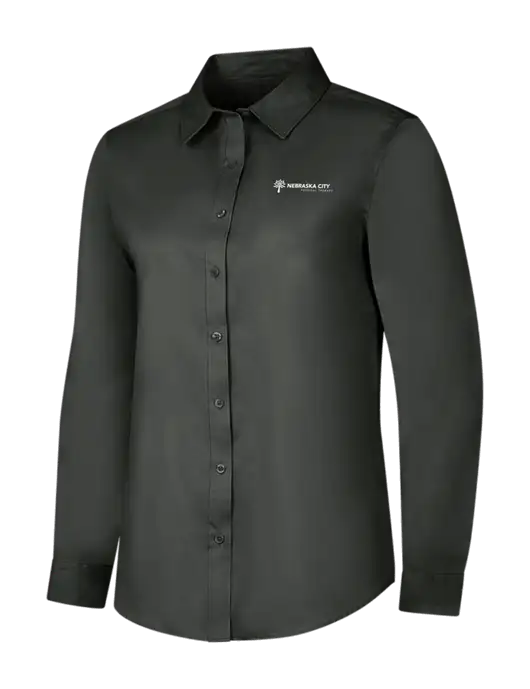 Dark Grey Womens Long Sleeve Superpro React Twill Shirt w/Nebraska City Logo