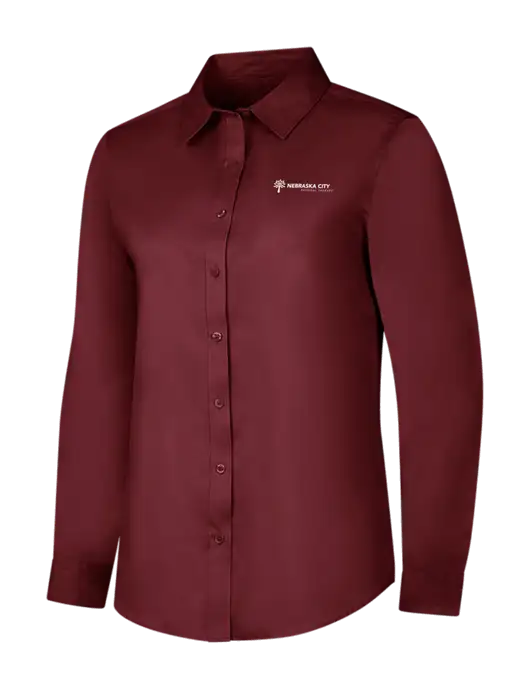 Maroon Womens Long Sleeve Superpro React Twill Shirt w/Nebraska City Logo