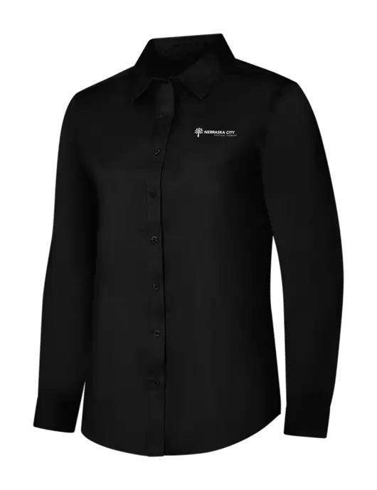 Womens Black Long Sleeve Superpro React Twill Shirt w/Nebraska City Logo