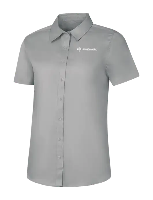Womens Light Grey Short Sleeve Superpro React Twill Shirt w/Nebraska City Logo