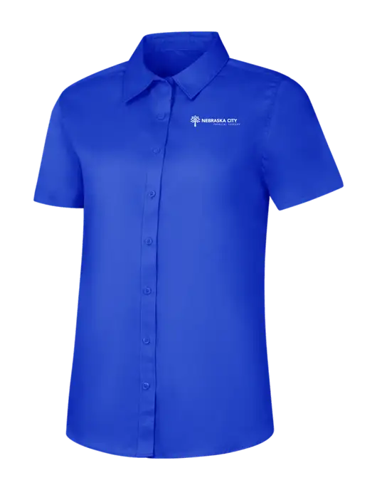 Womens Short Sleeve Dark Royal Superpro React Twill Shirt w/Nebraska City Logo