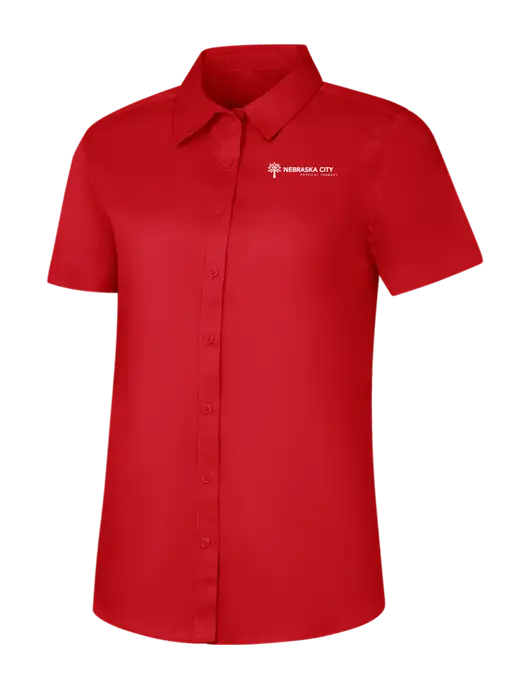 Womens Red Short Sleeve Superpro React Twill Shirt w/Nebraska City Logo