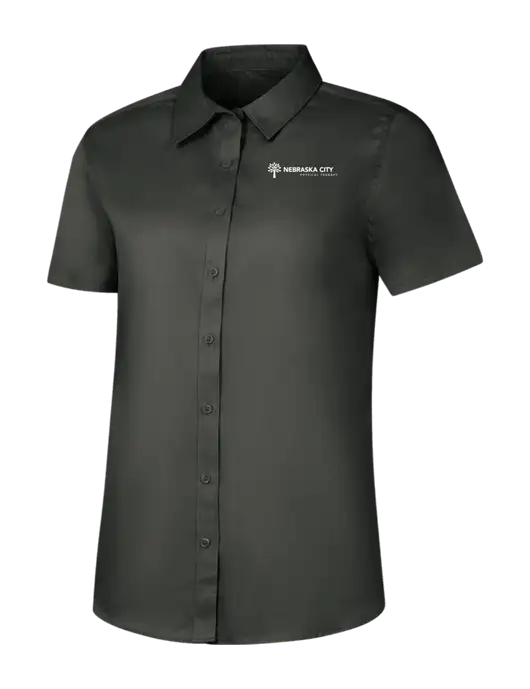 Womens Dark Grey Short Sleeve Superpro React Twill Shirt w/Nebraska City Logo