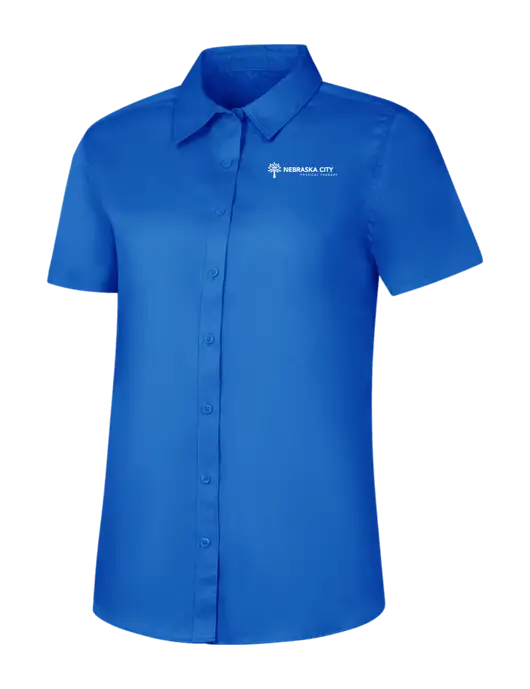 Womens Short Sleeve Royal Blue Superpro React Twill Shirt w/Nebraska City Logo