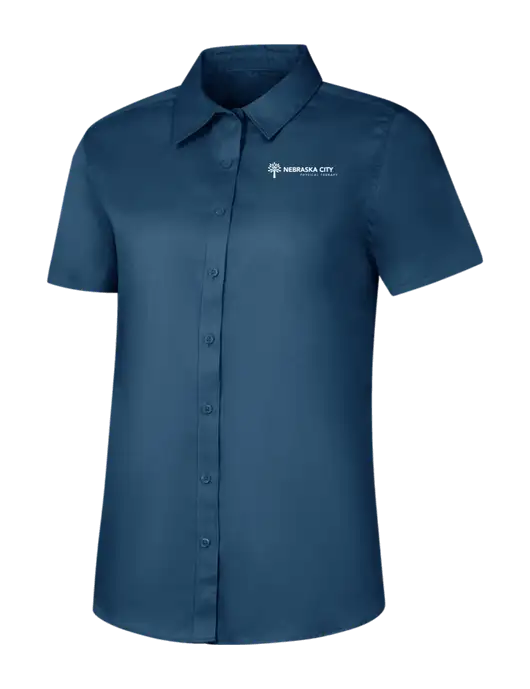 Womens Light Navy Short Sleeve Superpro React Twill Shirt w/Nebraska City Logo