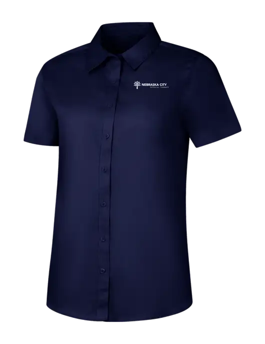 Womens Navy Short Sleeve Superpro React Twill Shirt w/Nebraska City Logo