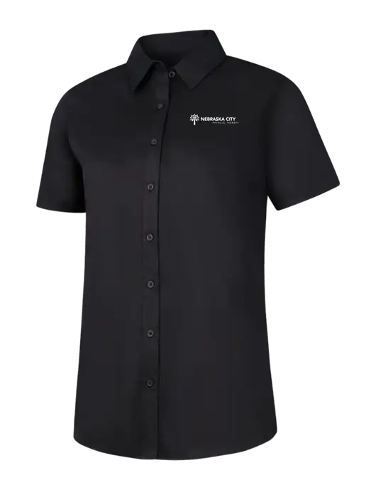 Womens Black Short Sleeve Superpro React Twill Shirt w/Nebraska City Logo