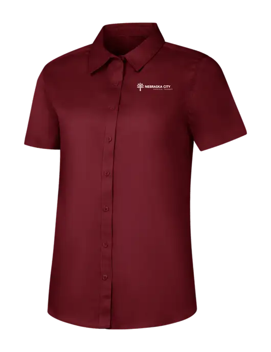 Womens Maroon Short Sleeve Superpro React Twill Shirt w/Nebraska City Logo