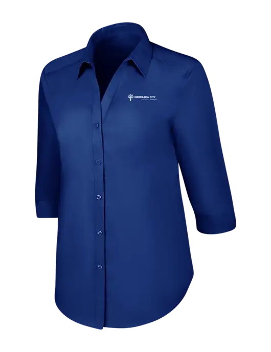 Womens Royal 3/4 Sleeve Carefree Poplin Shirt w/Nebraska City Logo