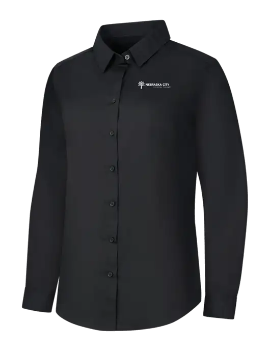 Womens Black Long Sleeve Carefree Poplin Shirt w/Nebraska City Logo