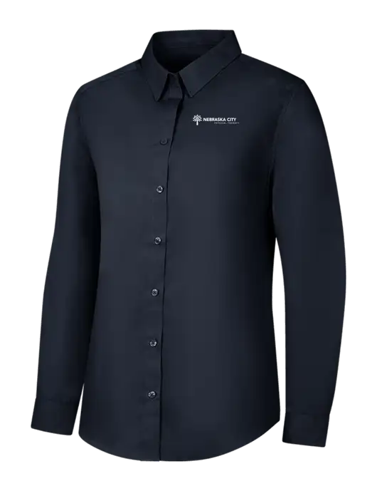 Womens River Blue Navy Long Sleeve Carefree Poplin Shirt w/Nebraska City Logo