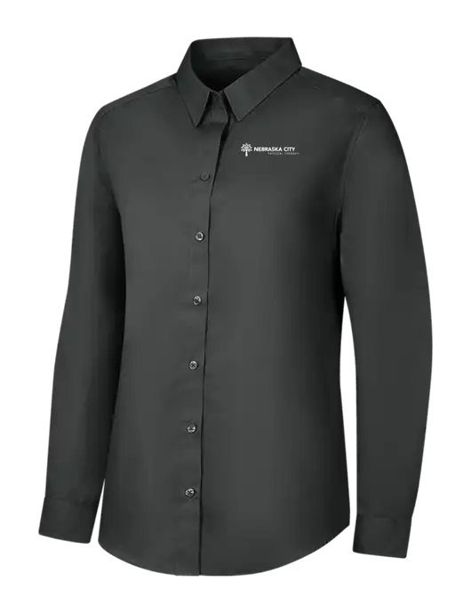 Womens Dark Grey Long Sleeve Carefree Poplin Shirt w/Nebraska City Logo
